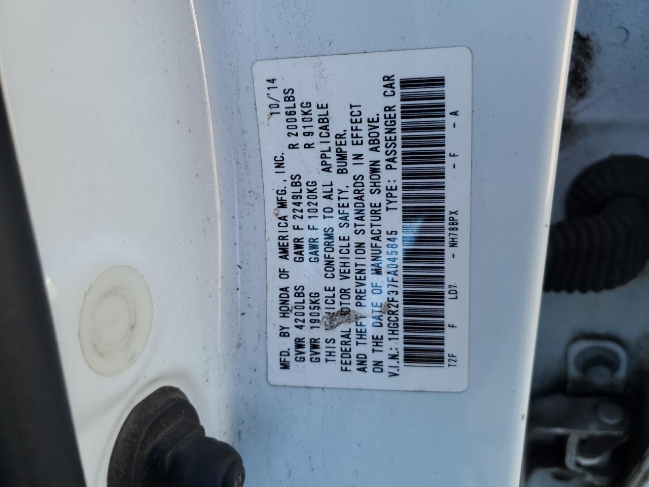 VIN 1HGCR2F37FA045845 2015 HONDA ACCORD no.12