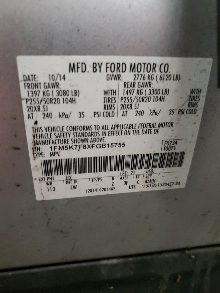 VIN 1FM5K7F8XFGB15755 2015 FORD EXPLORER no.13