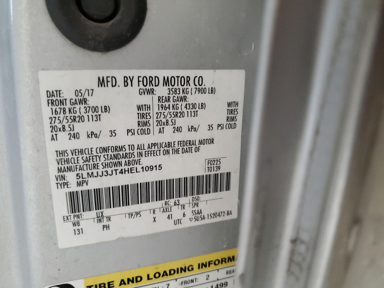 2017 Lincoln Navigator L Select VIN: 5LMJJ3JT4HEL10915 Lot: 87046114