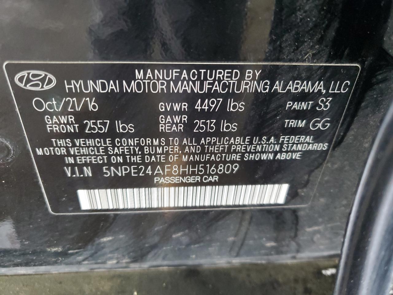 5NPE24AF8HH516809 2017 HYUNDAI SONATA - Image 12