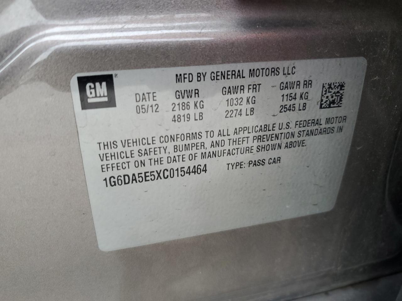 2012 Cadillac Cts VIN: 1G6DA5E5XC0154464 Lot: 89199125