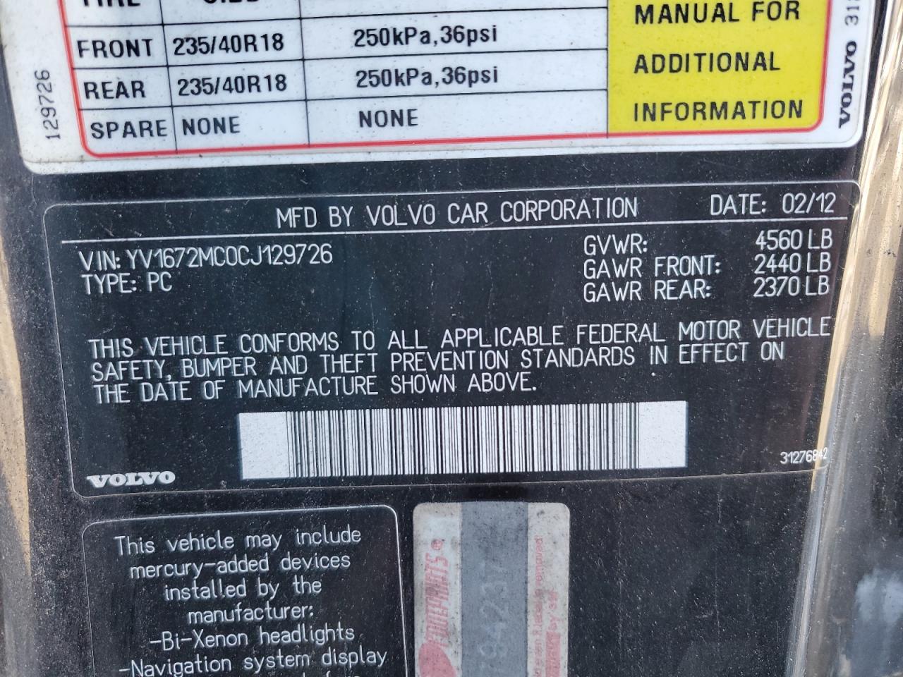 2012 Volvo C70 T5 VIN: YV1672MC0CJ129726 Lot: 88450485