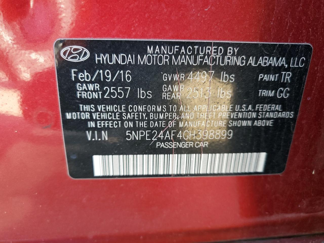 5NPE24AF4GH398899 2016 HYUNDAI SONATA - Image 12