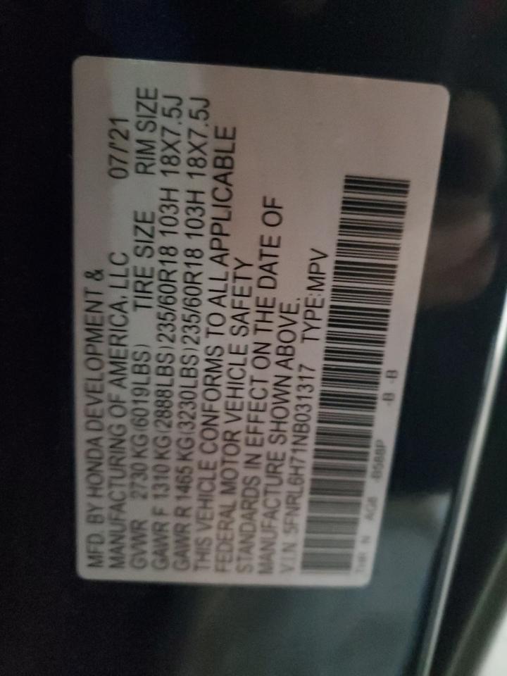 2022 Honda Odyssey Exl VIN: 5FNRL6H71NB031317 Lot: 86137844