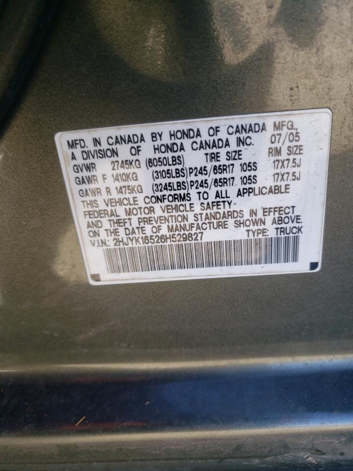 2006 Honda Ridgeline Rtl VIN: 2HJYK16526H529827 Lot: 86984224