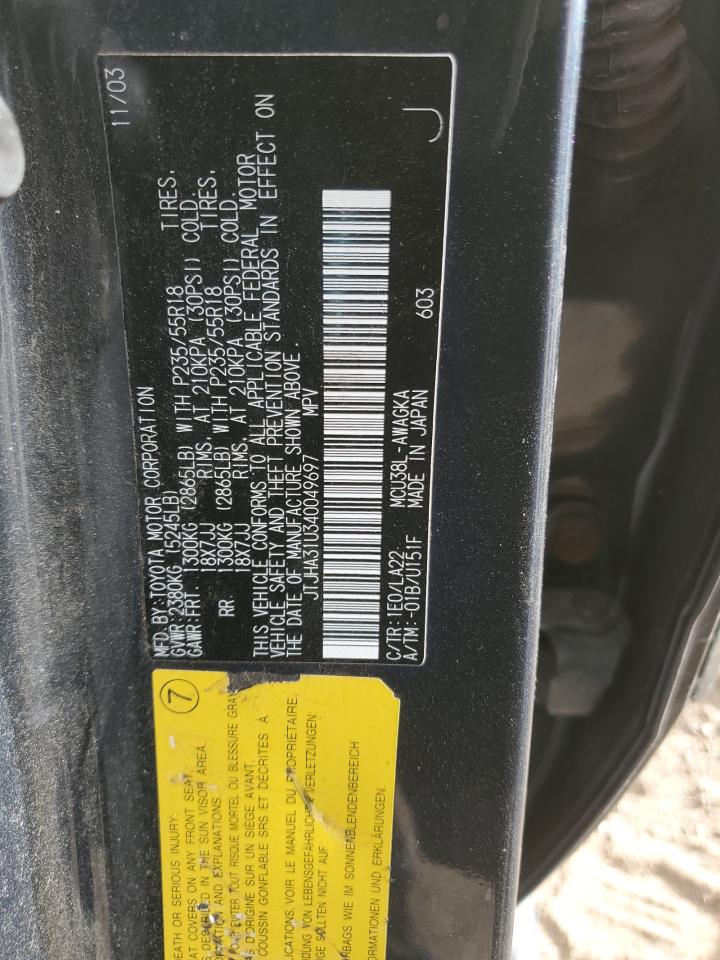 2004 Lexus Rx 330 VIN: JTJHA31U340049697 Lot: 88354155