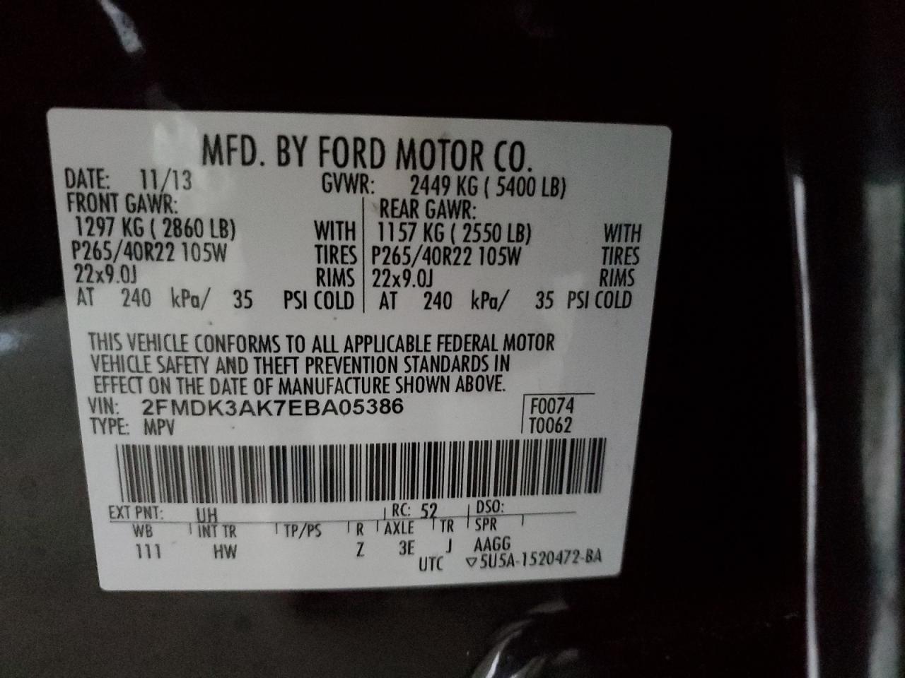 VIN 2FMDK3AK7EBA05386 2014 FORD EDGE no.13