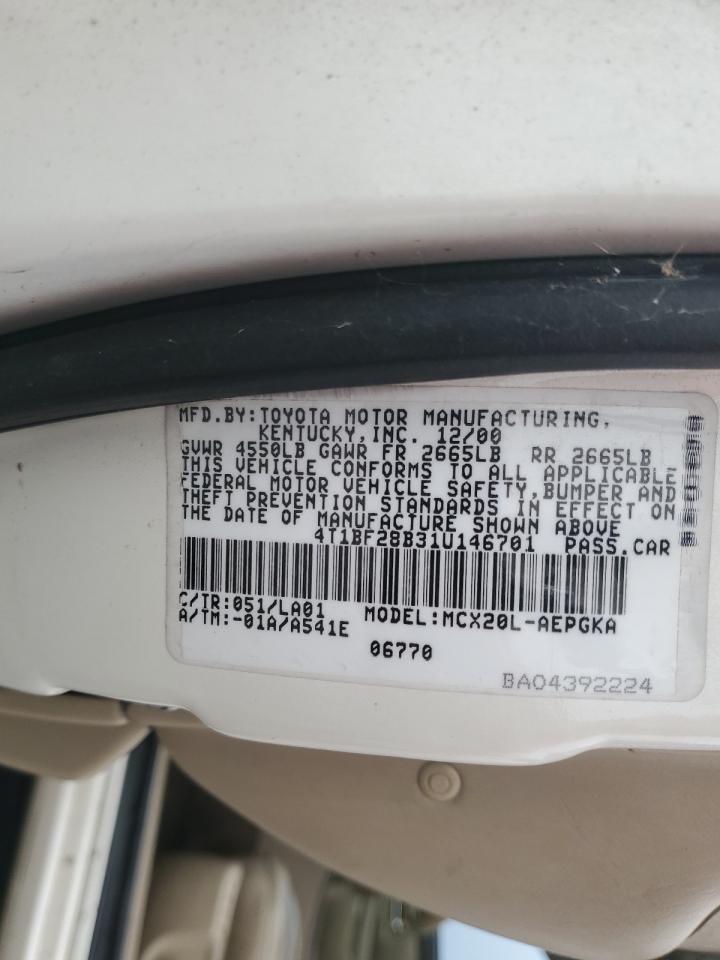 2001 Toyota Avalon Xl VIN: 4T1BF28B31U146701 Lot: 41339745