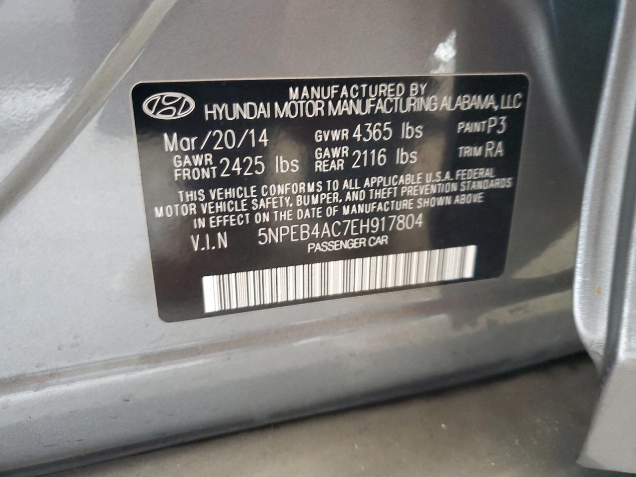 VIN 5NPEB4AC7EH917804 2014 HYUNDAI SONATA no.12