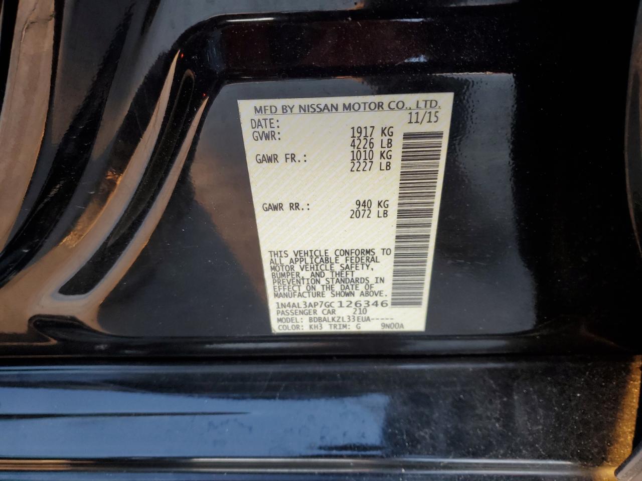 VIN 1N4AL3AP7GC126346 2016 NISSAN ALTIMA no.12