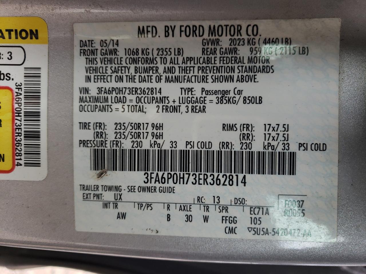 VIN 3FA6P0H73ER362814 2014 FORD FUSION no.12