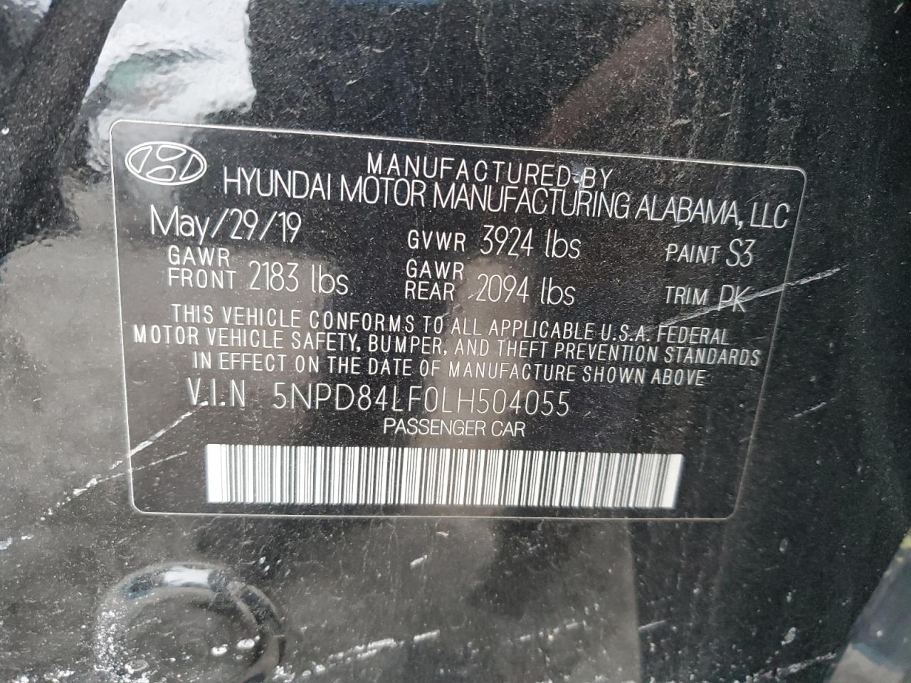 VIN 5NPD84LF0LH504055 2020 HYUNDAI ELANTRA no.12