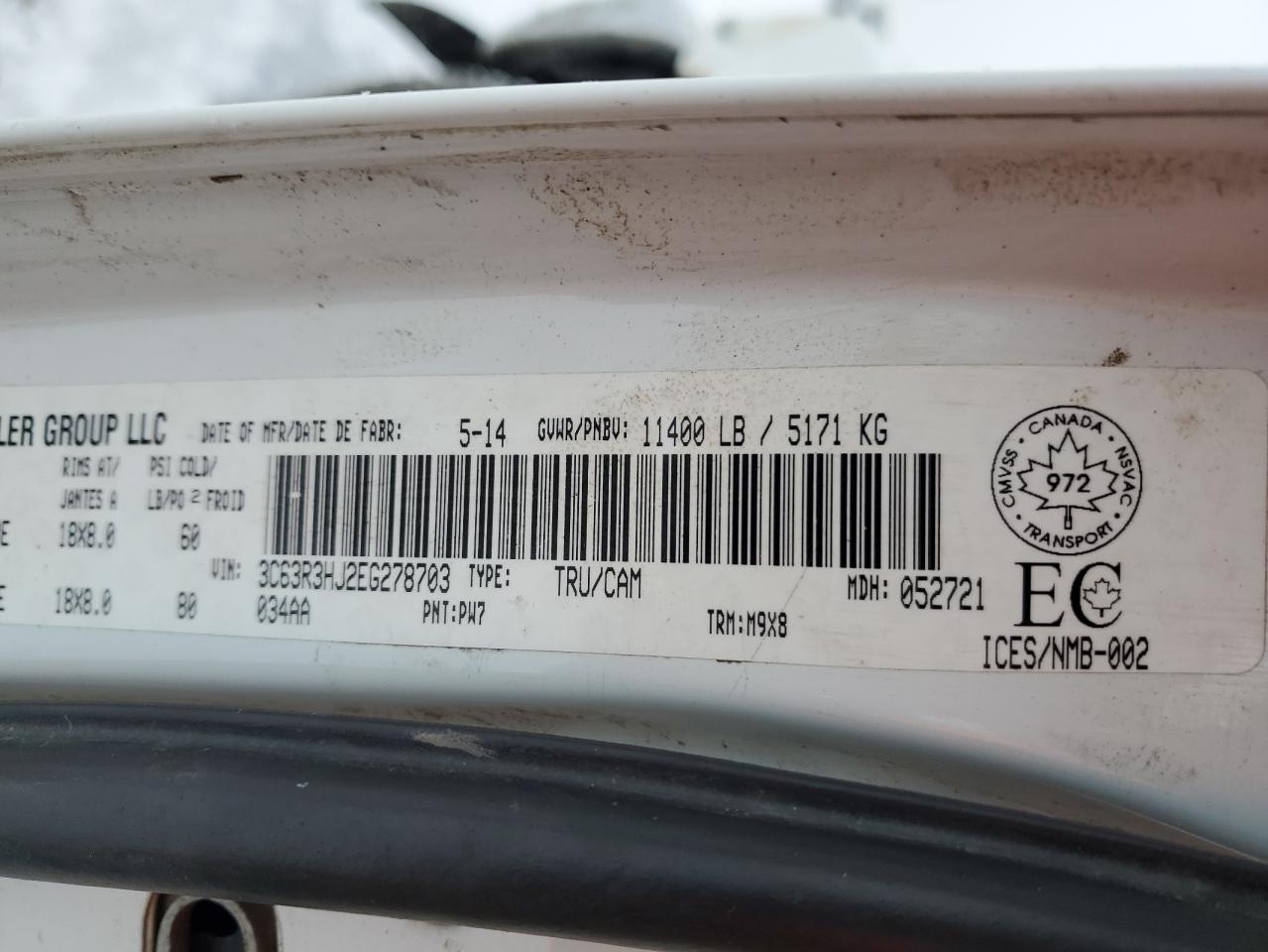 2014 Ram 3500 Slt VIN: 3C63R3HJ2EG278703 Lot: 87579625