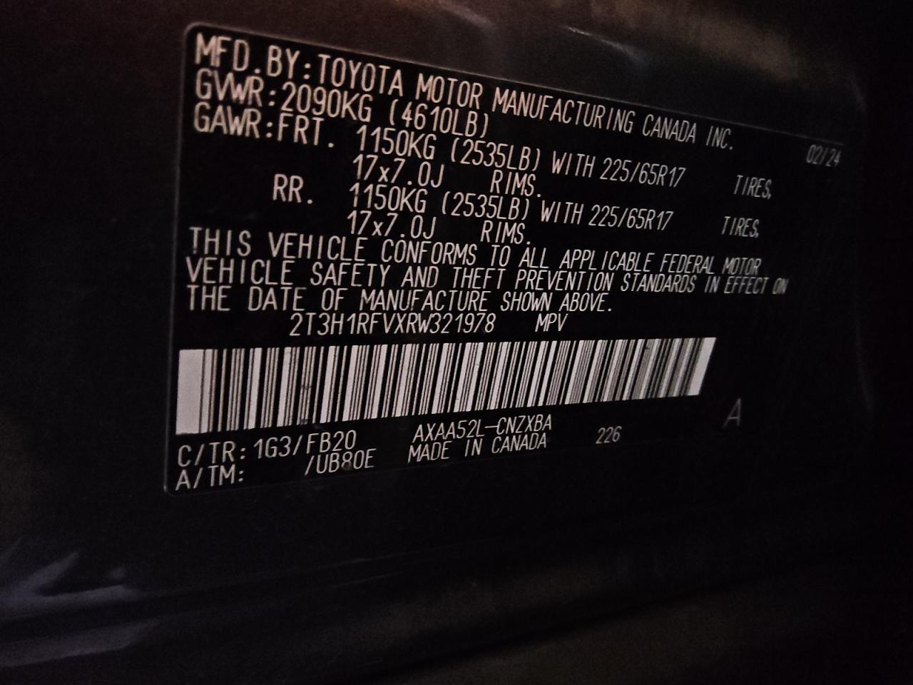 VIN 2T3H1RFVXRW321978 2024 TOYOTA RAV4 no.13