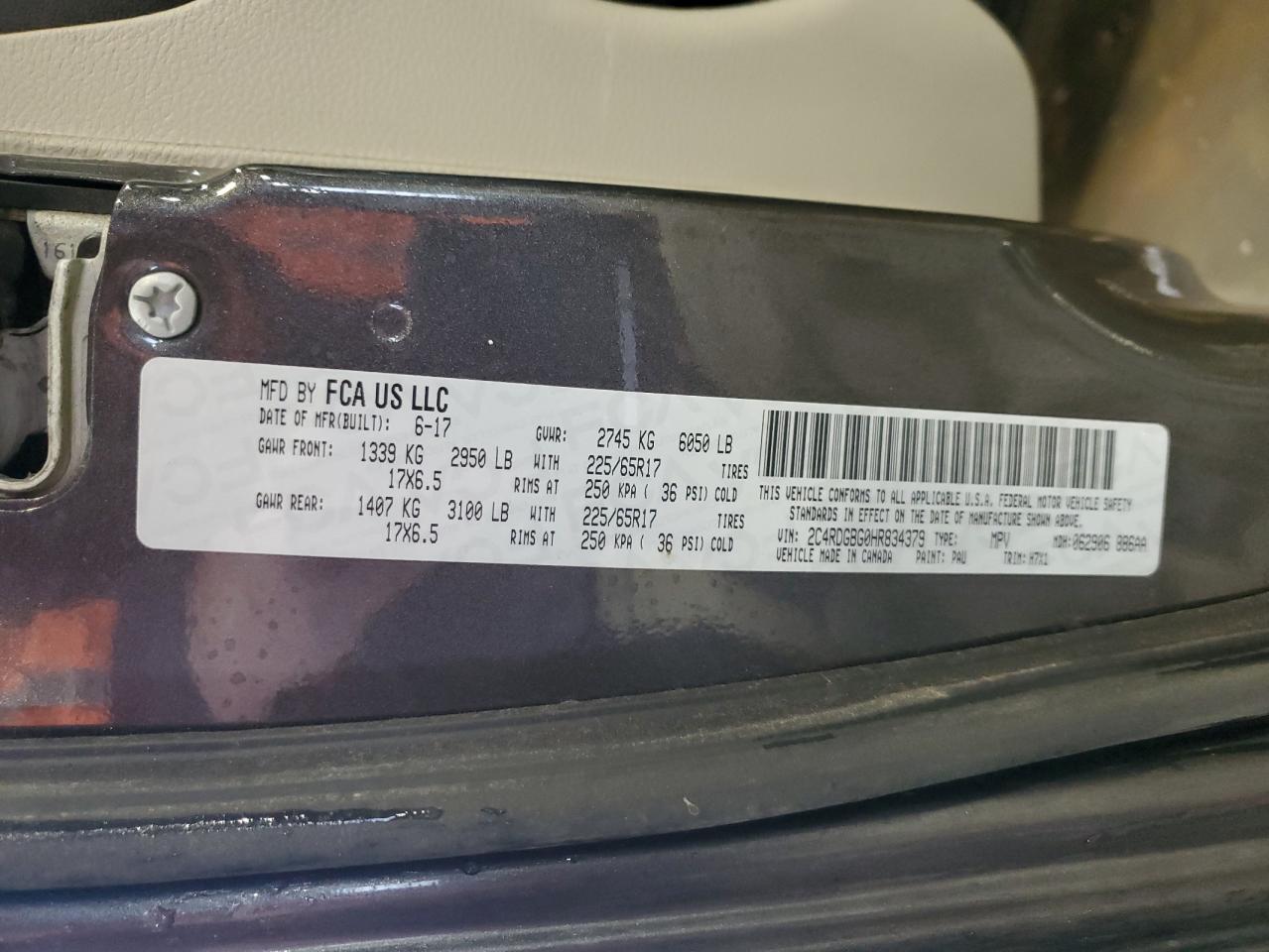 2017 Dodge Grand Caravan Se VIN: 2C4RDGBG0HR834379 Lot: 87377534