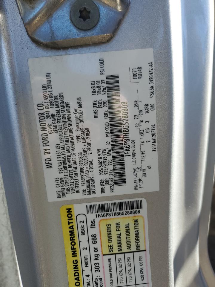 2016 Ford Mustang VIN: 1FA6P8TH8G5280808 Lot: 88363015