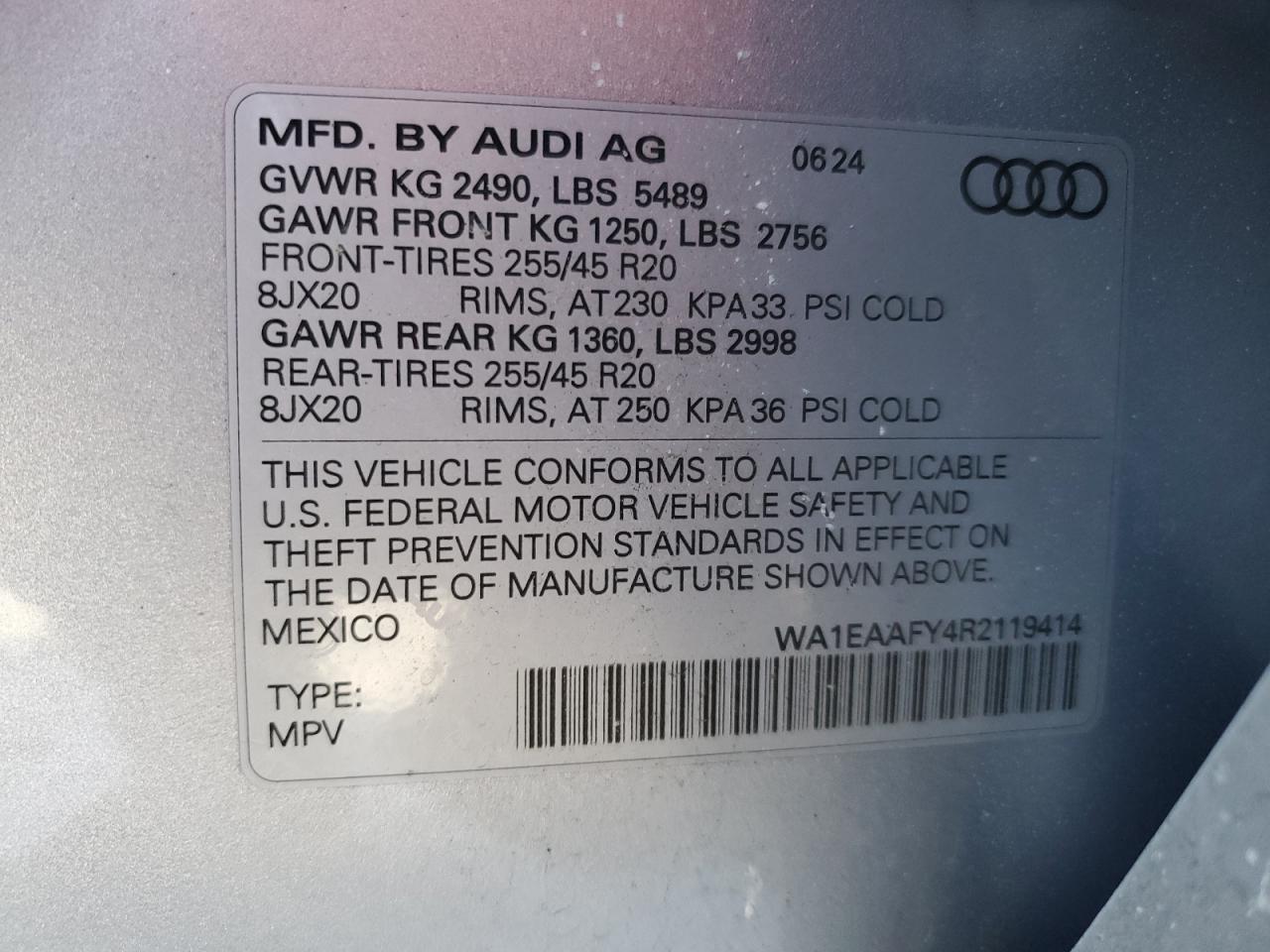 VIN WA1EAAFY4R2119414 2024 AUDI Q5 no.14