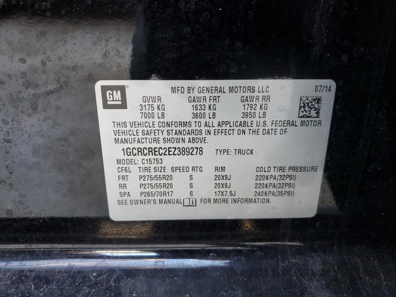 VIN 1GCRCREC2EZ389278 2014 CHEVROLET ALL Models no.12