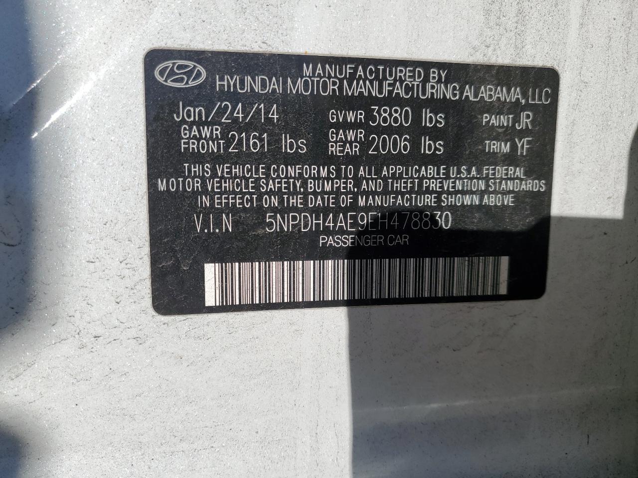 VIN 5NPDH4AE9EH478830 2014 HYUNDAI ELANTRA no.12