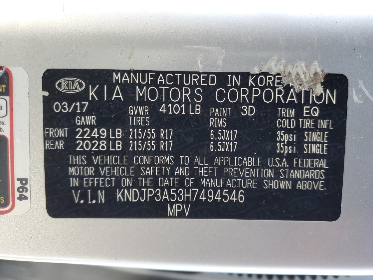 2017 Kia Soul + VIN: KNDJP3A53H7494546 Lot: 42591475