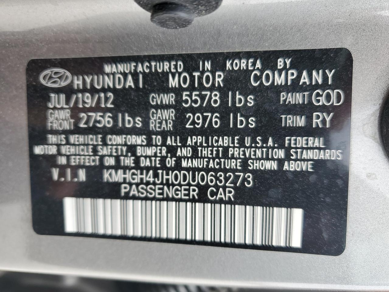 2013 Hyundai Equus Signature VIN: KMHGH4JH0DU063273 Lot: 86608004