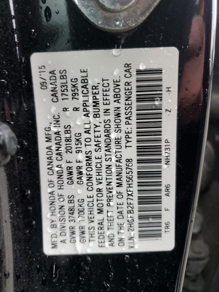 VIN 2HGFB2F7XFH565768 2015 HONDA CIVIC no.12