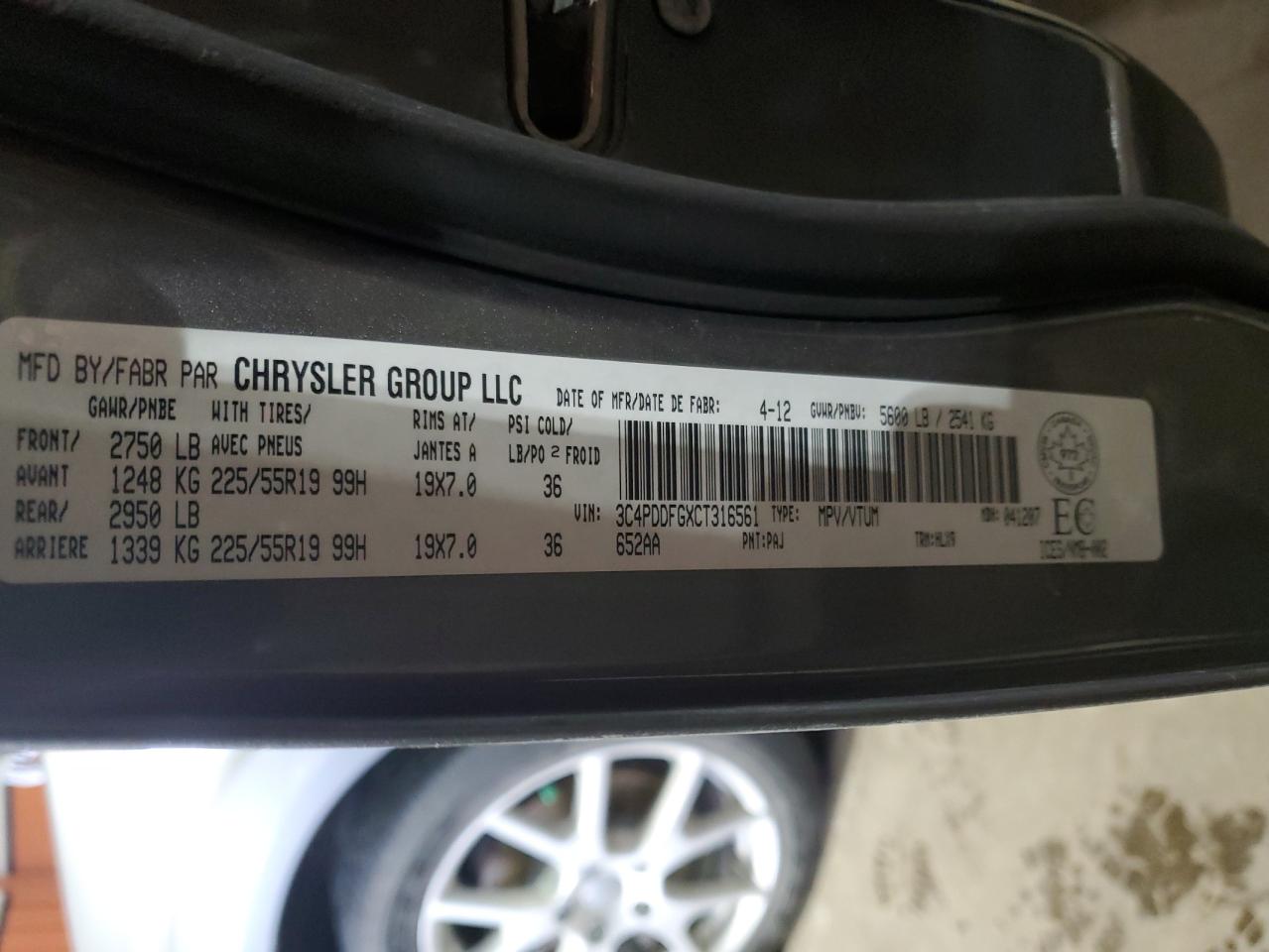 2012 Dodge Journey R/T VIN: 3C4PDDFGXCT316561 Lot: 87311294