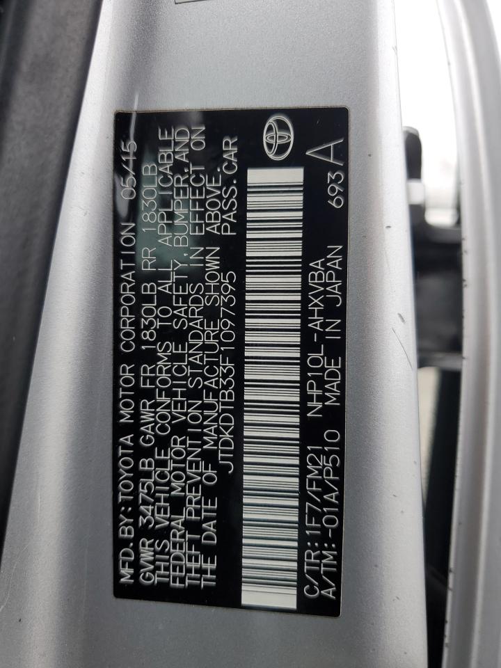 VIN JTDKDTB33F1097395 2015 TOYOTA PRIUS no.12