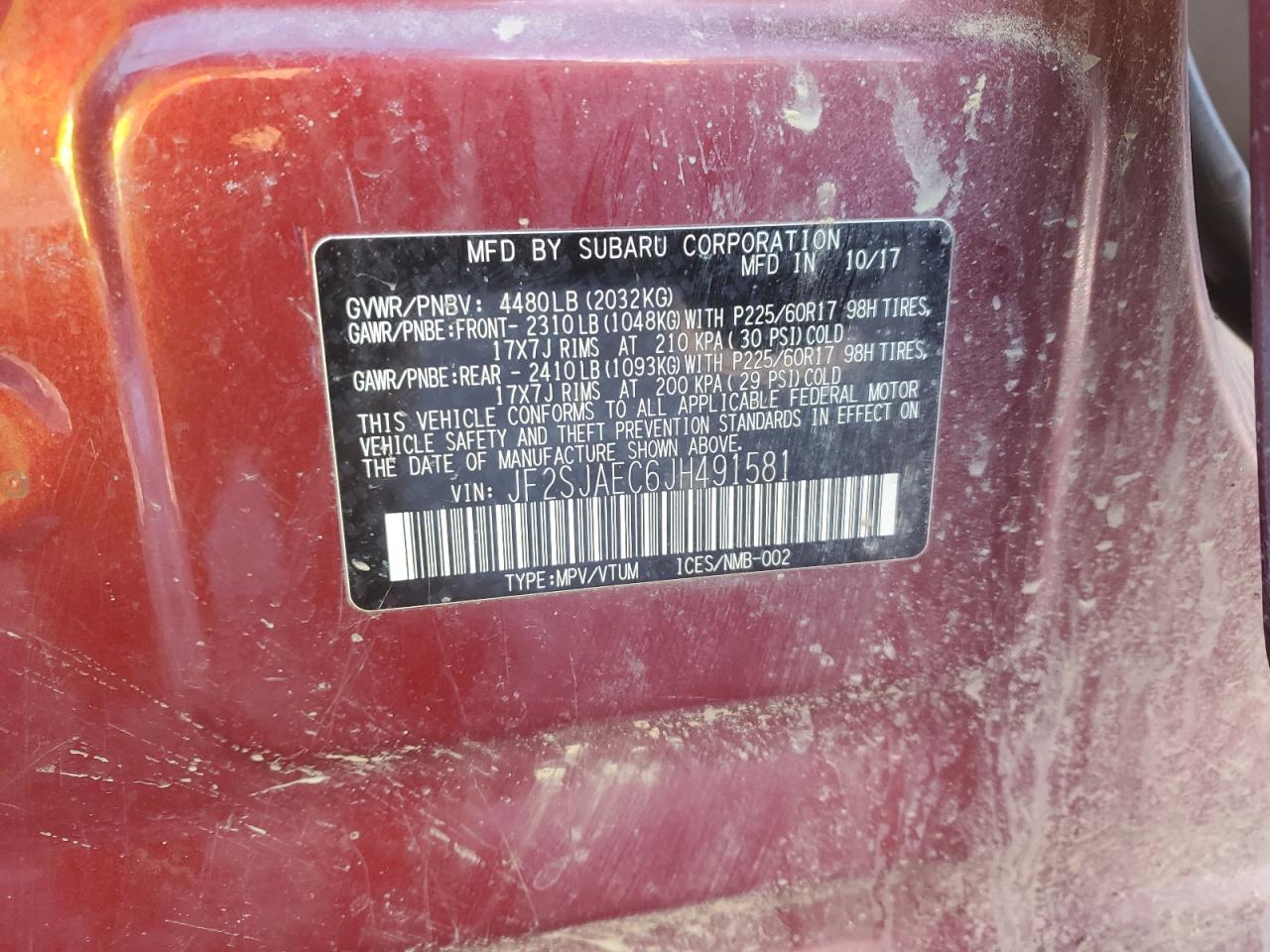 2018 Subaru Forester 2.5I Premium VIN: JF2SJAEC6JH491581 Lot: 88130955