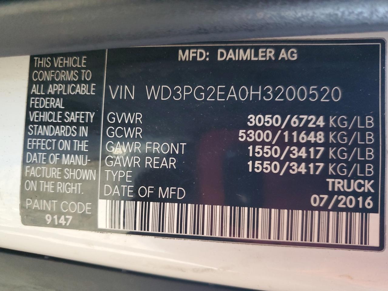 VIN WD3PG2EA0H3200520 2017 MERCEDES-BENZ METRIS no.12