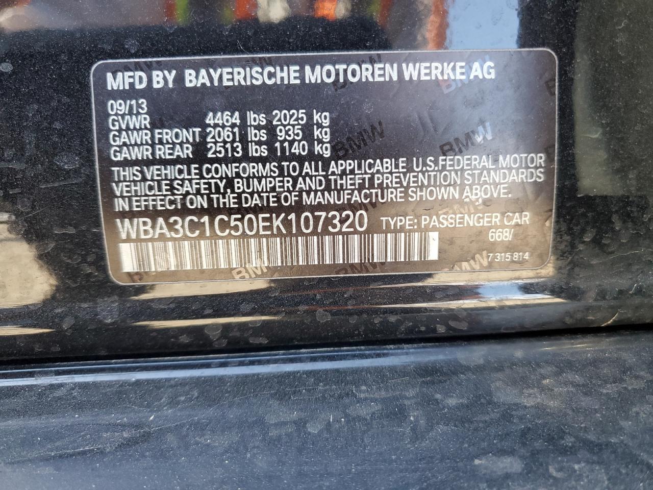 VIN WBA3C1C50EK107320 2014 BMW 3 SERIES no.12