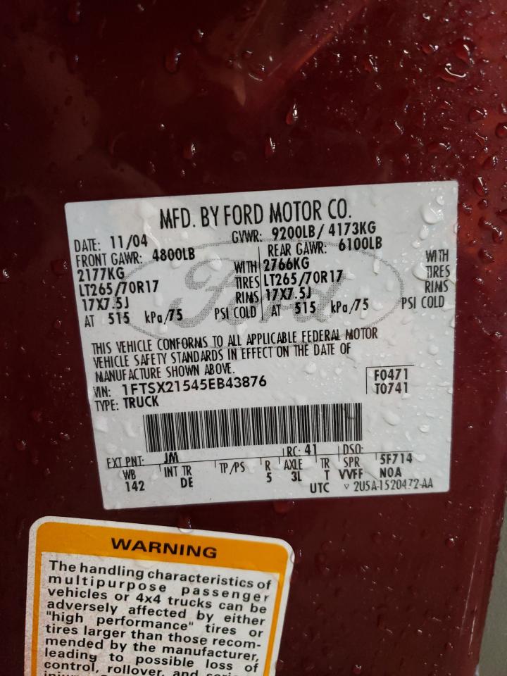 2005 Ford F250 Super Duty VIN: 1FTSX21545EB43876 Lot: 88693625