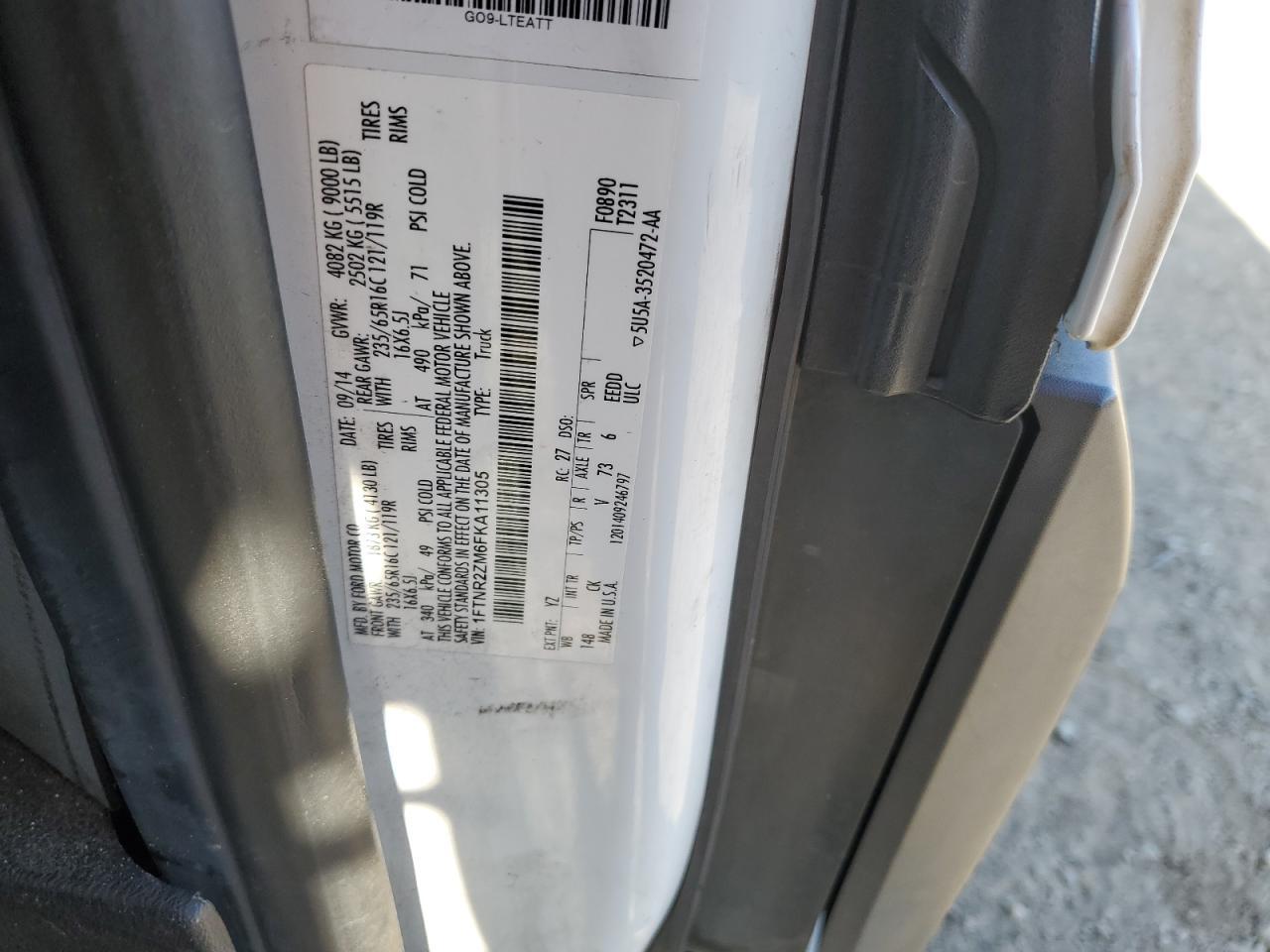 2015 Ford Transit T-250 VIN: 1FTNR2ZM6FKA11305 Lot: 87969855