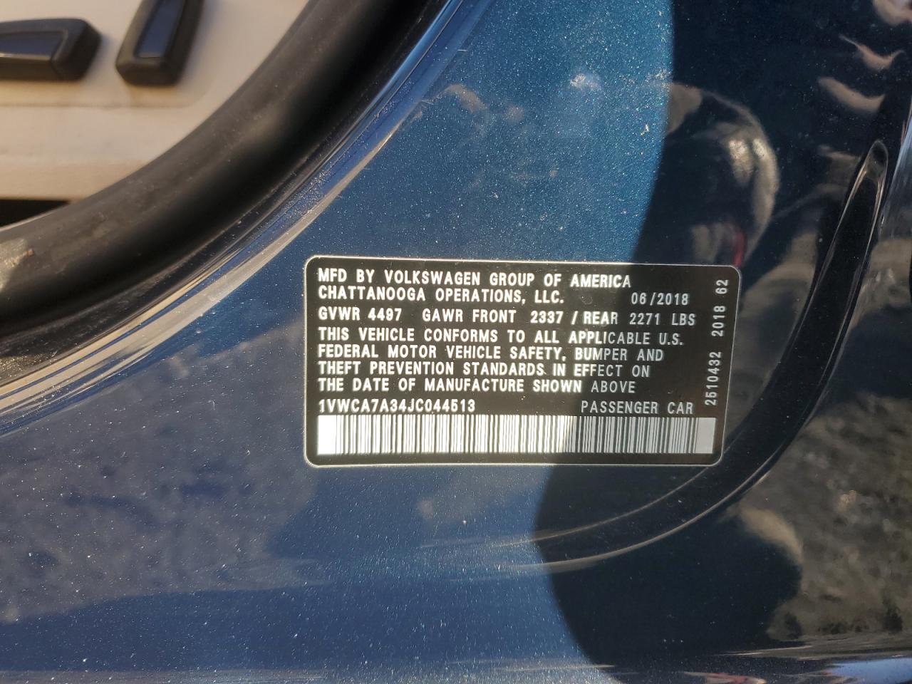 2018 Volkswagen Passat VIN: 1GWCA7A34JC044513 Lot: 88532135