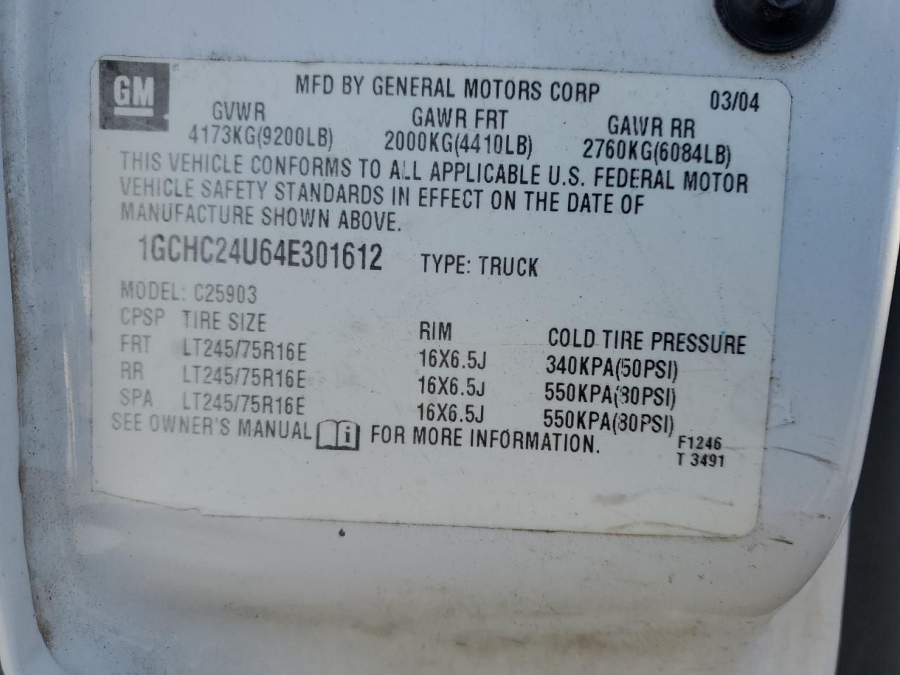 2004 Chevrolet Silverado C2500 Heavy Duty VIN: 1GCHC24U64E301612 Lot: 87553815