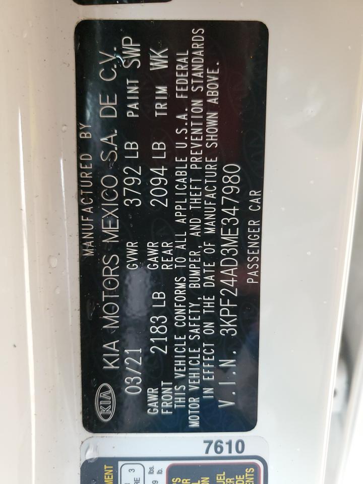 2021 Kia Forte Fe VIN: 3KPF24AD3ME347980 Lot: 88089655