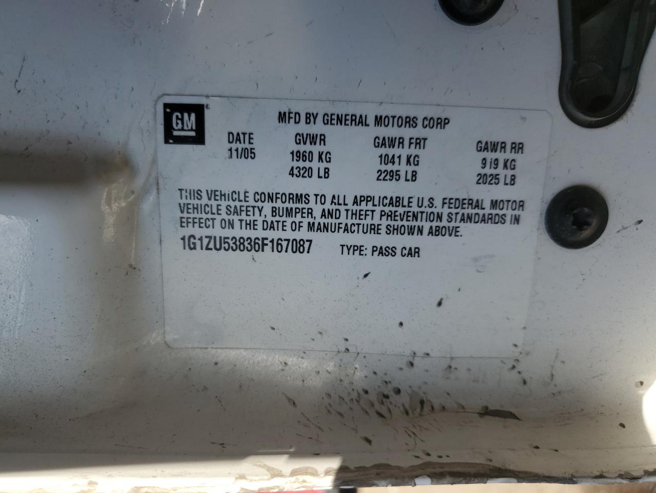 2006 Chevrolet Malibu Ltz VIN: 1G1ZU53836F167087 Lot: 41618655