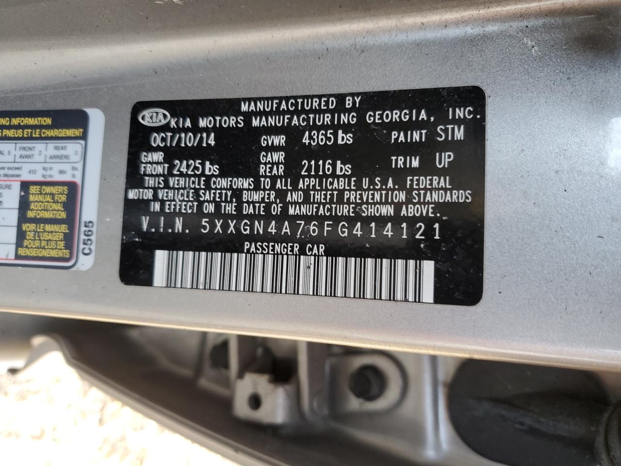 VIN 5XXGN4A76FG414121 2015 KIA OPTIMA no.12