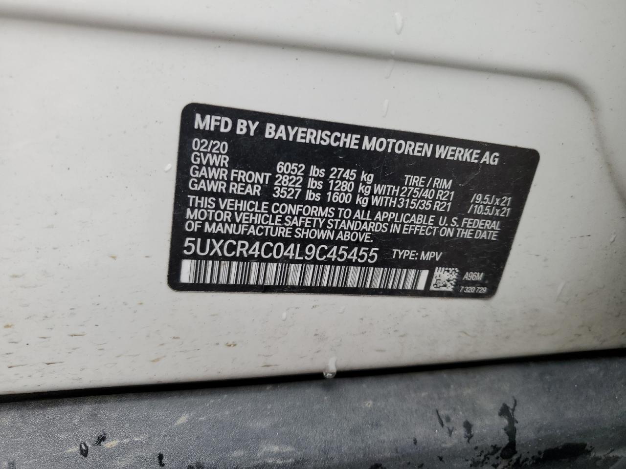 2020 BMW X5 Sdrive 40I VIN: 5UXCR4C04L9C45455 Lot: 89016545