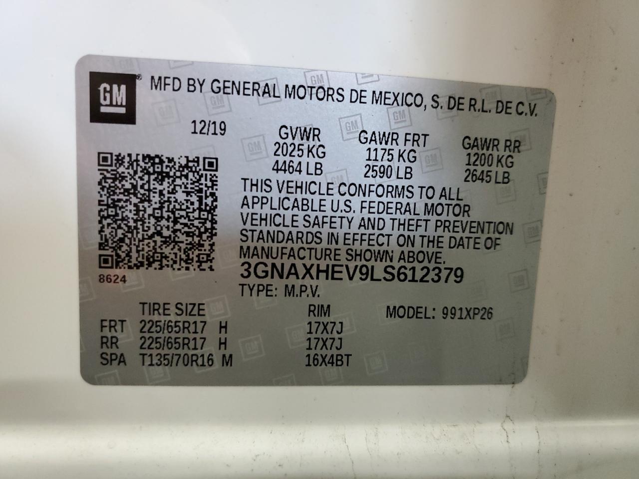 VIN 3GNAXHEV9LS612379 2020 CHEVROLET EQUINOX no.14