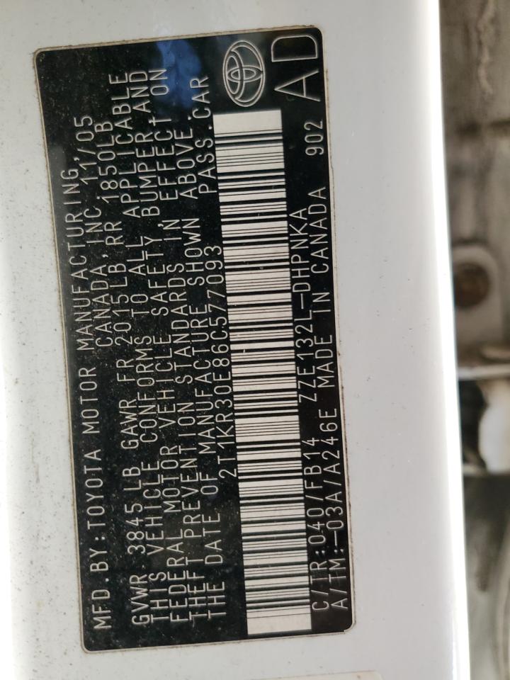 2006 Toyota Corolla Matrix Xr VIN: 2T1KR30E86C577093 Lot: 42042365