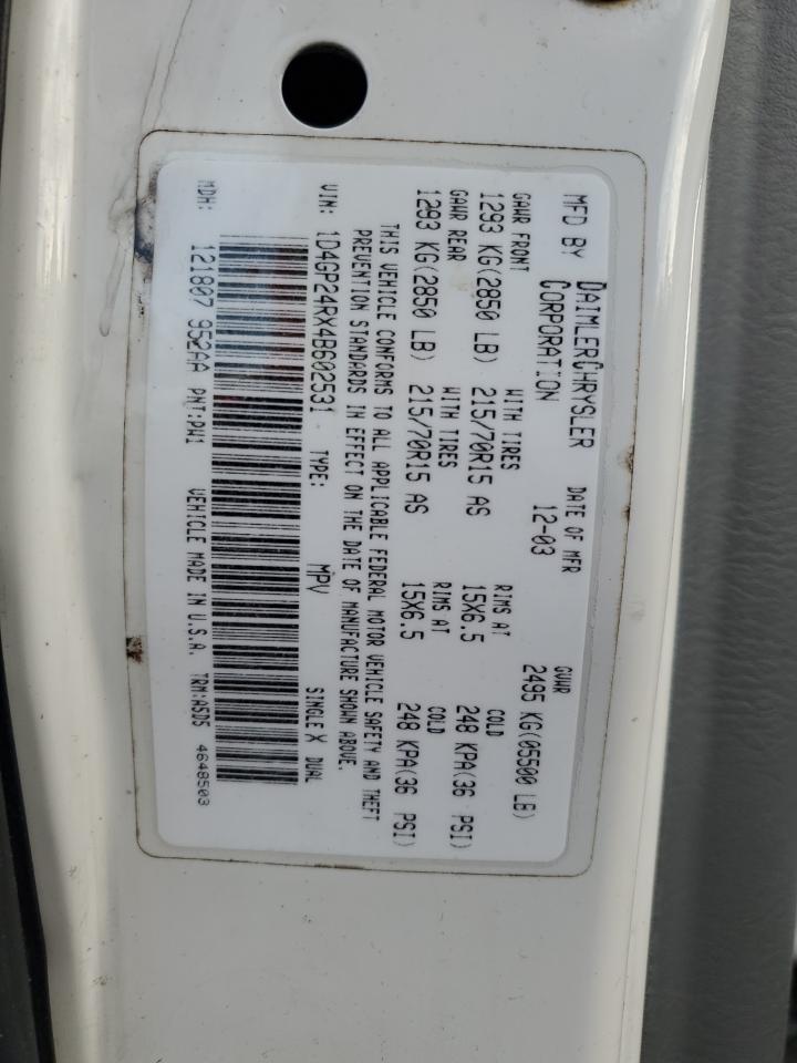 2004 Dodge Grand Caravan Se VIN: 1D4GP24RX4B602531 Lot: 49428905