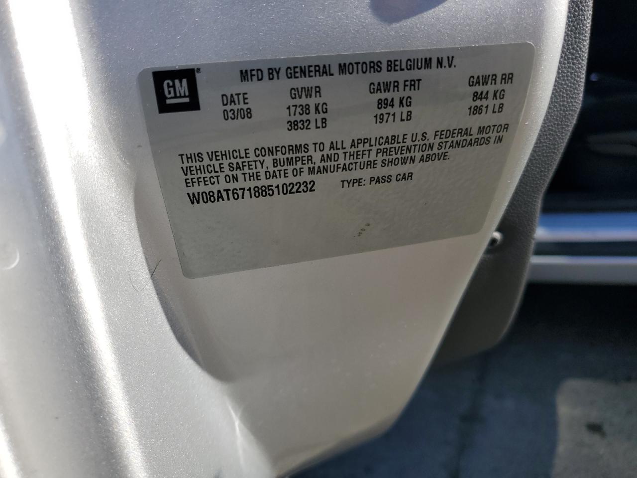 2008 Saturn Astra Xr VIN: 0LDL0T87455354 Lot: 42043645