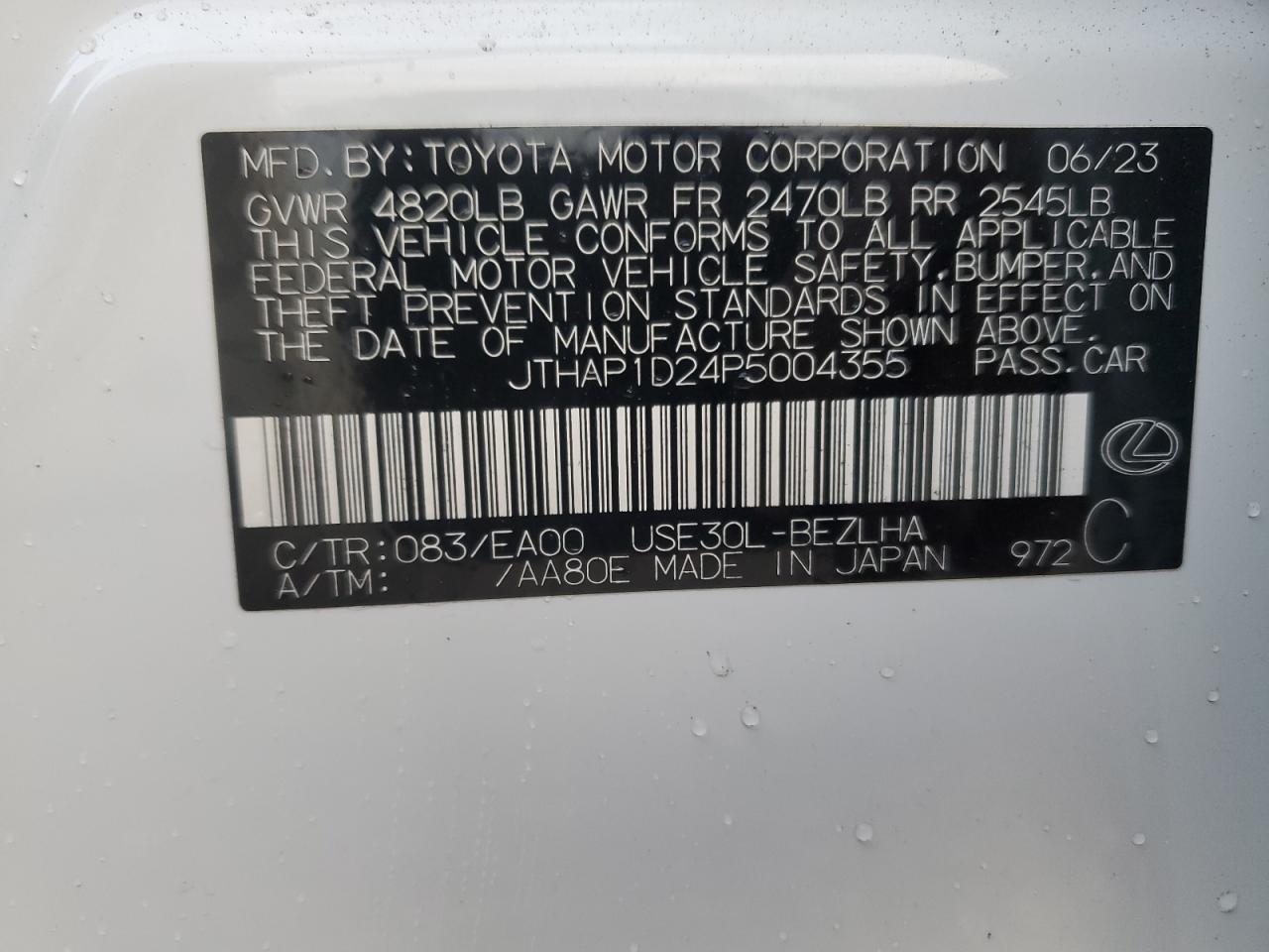 VIN JTHAP1D24P5004355 2023 LEXUS IS 500 F S no.12