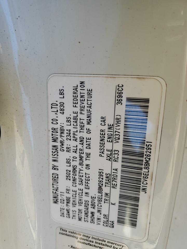 2011 Infiniti G37 VIN: JN1CV6EL8BM262951 Lot: 87271194