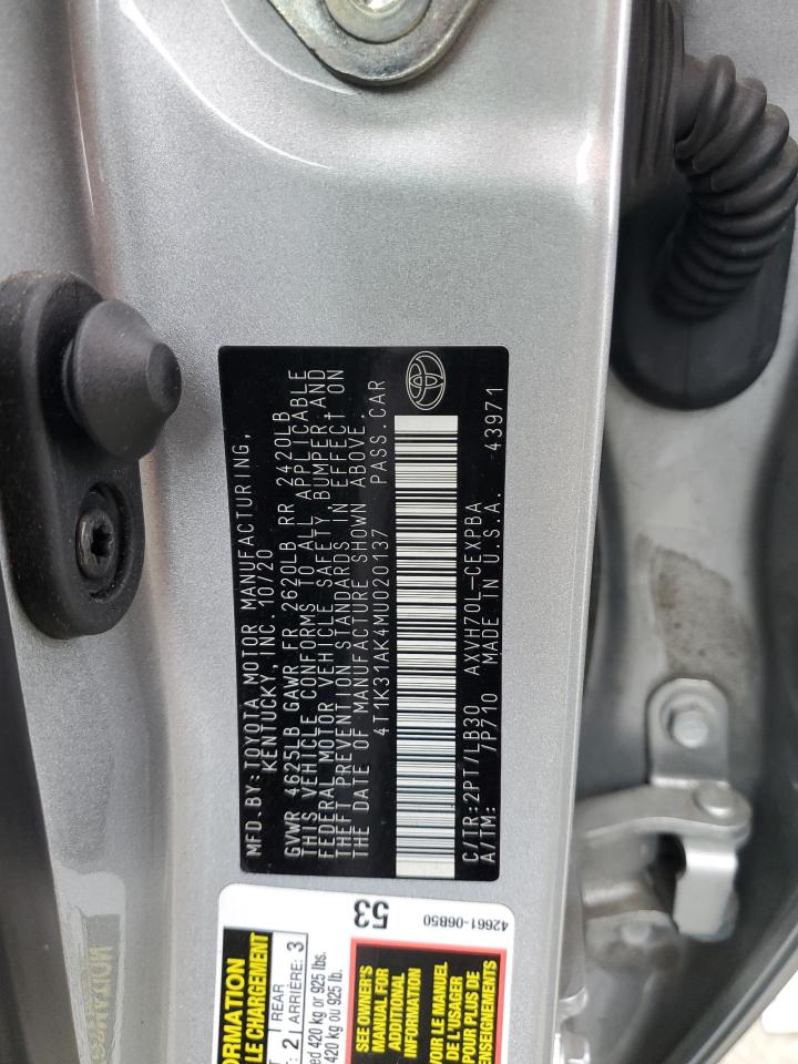 2021 Toyota Camry Xse VIN: 4T1K31AK4MU020137 Lot: 43286115