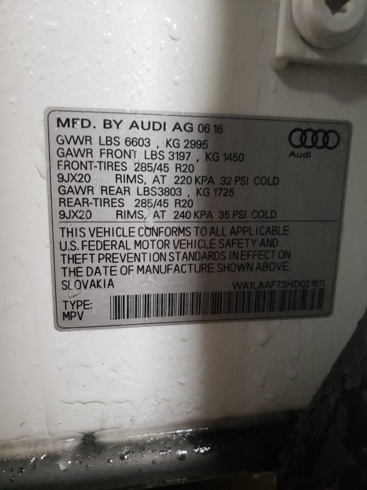2017 Audi Q7 Premium Plus VIN: WA1LAAF73HD021511 Lot: 87480964
