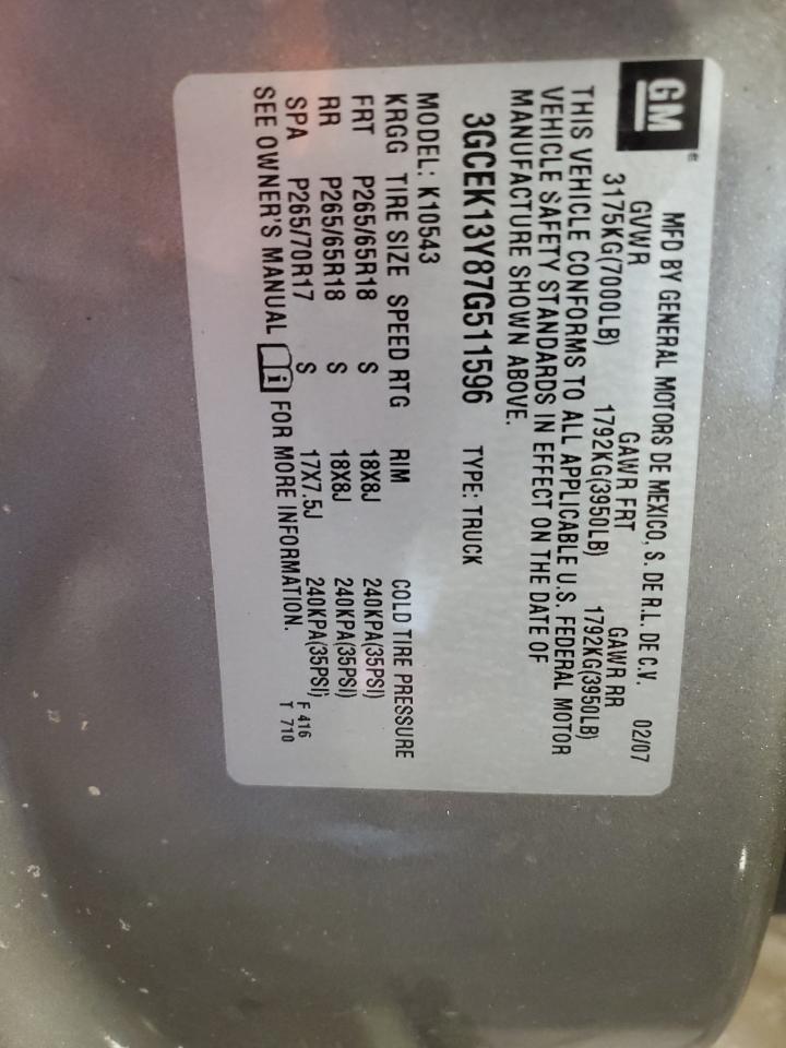 2007 Chevrolet Silverado K1500 Crew Cab VIN: 3GCEK13Y87G511596 Lot: 42591845