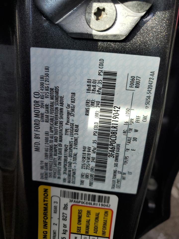 3FA6P0CD8LR119042 2020 FORD FUSION - Image 12