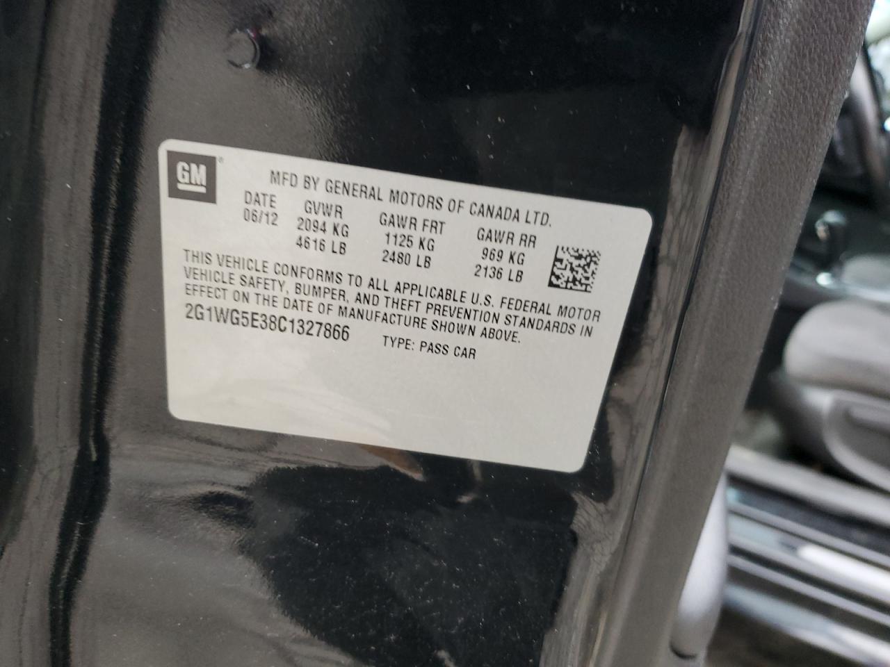 2012 Chevrolet Impala Lt VIN: 2G1WG5E38C1327866 Lot: 41472045